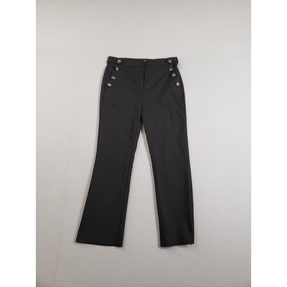 Loft Women Pants 4 Black Zip‎ Button Details Slash Pockets High Rise Logo Formal